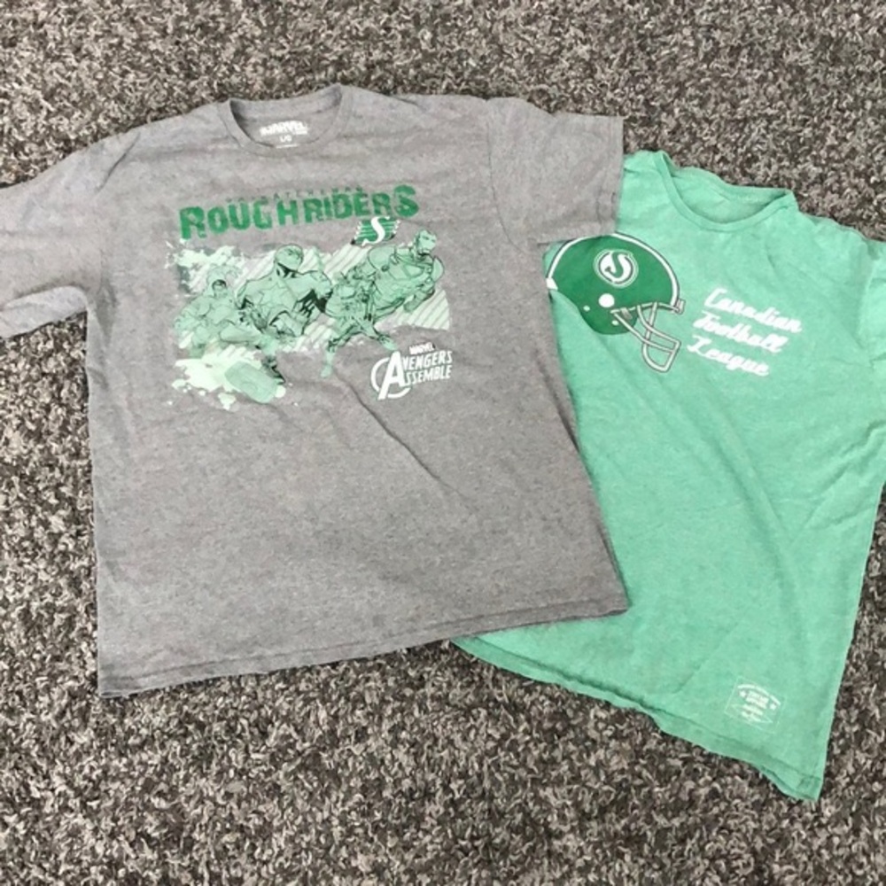 SASKATCHEWAN roughriders 2 shirt sleeve tshirts.